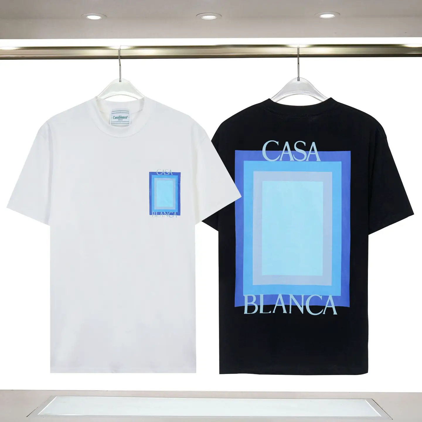 Foreign trade new Casablanca short sleeve 24 years spring and summer new square gradient letter logo printing round collar tide