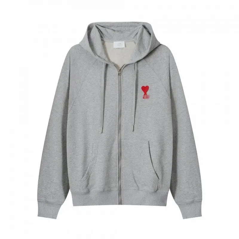 Zipper hooded sweatshirt, couple's trendy brand, heart embroidery cardigan, sports heavyweight top, versatile jacket