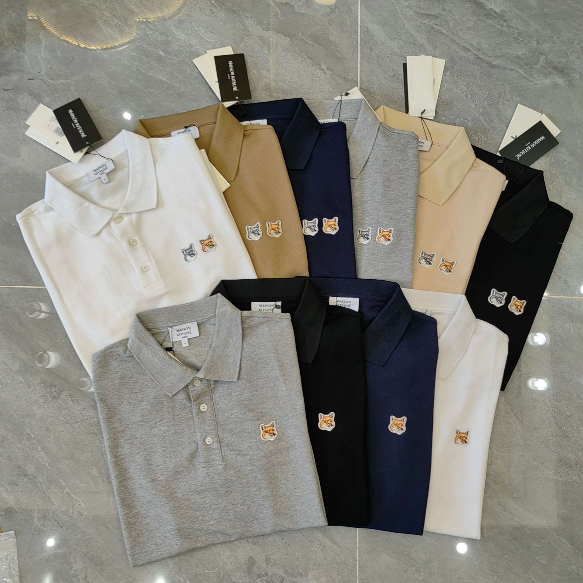 Maison Kitsume Round Neck Short-Sleeved Classic Poio Shirt Little Fox Head Embroidered Pure Cotton t Zhao Silu Same Style