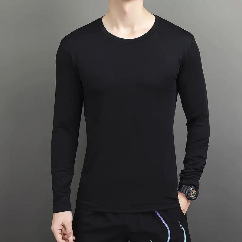 2022 New Casual Sports Long-sleeved Men's New Autumn and Winter Loose Quick-drying All-match Solid Color Round Neck Warm Base Shirt