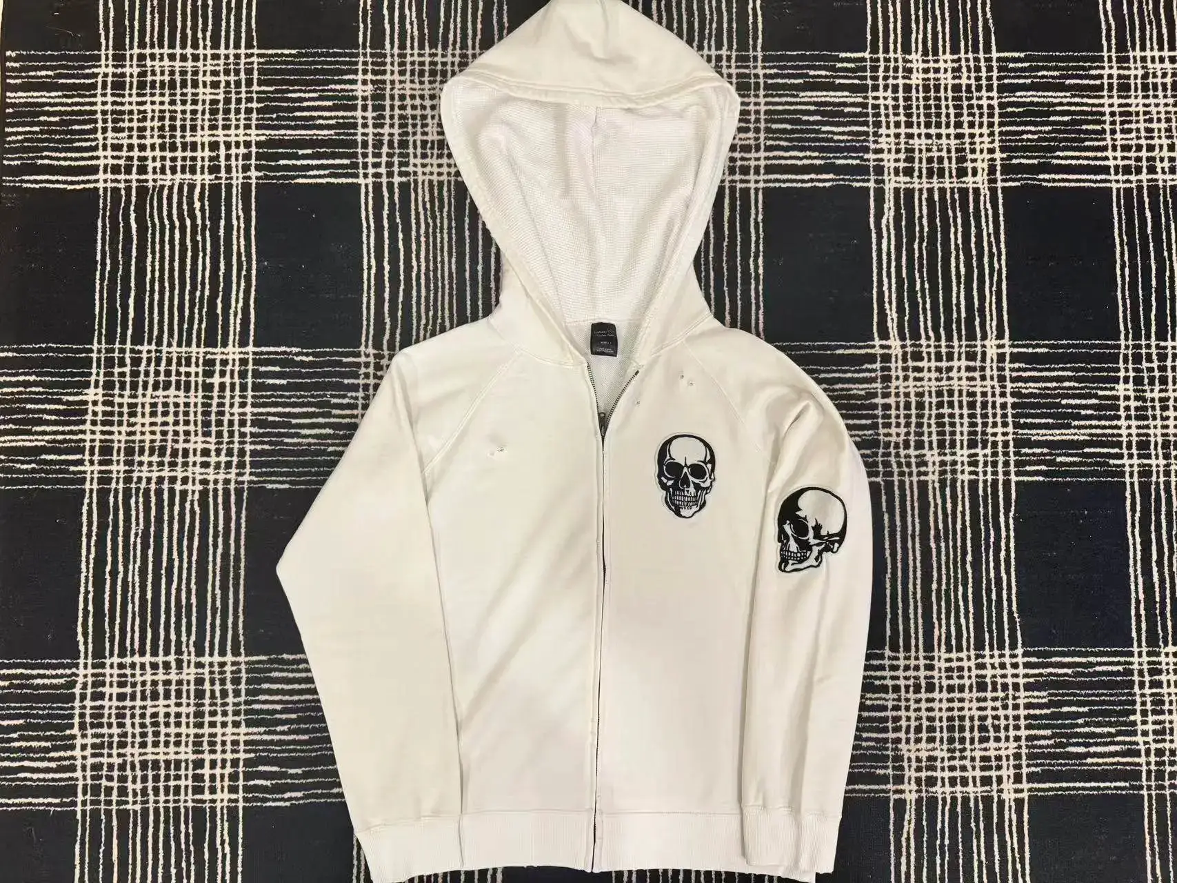 MADEBYSWAG自主SS04 Double Skull Hoodi做旧白色卫衣