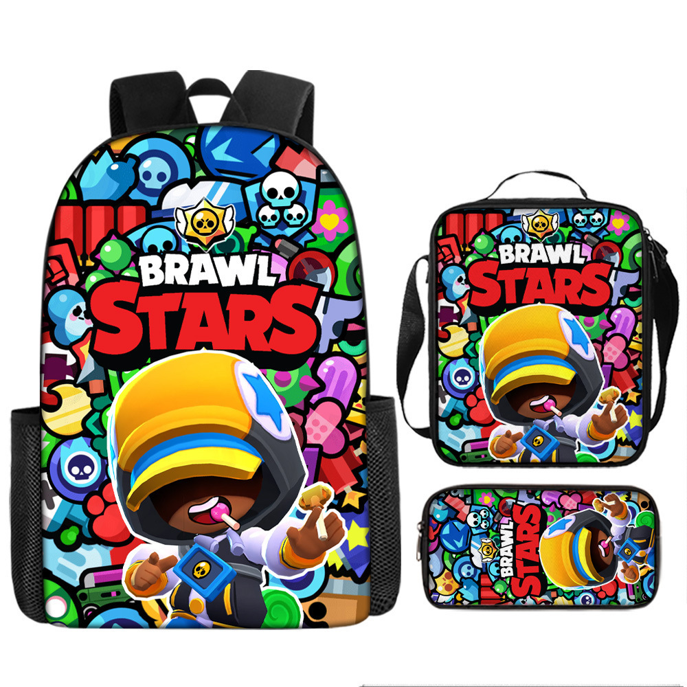 Brawl Stars Peripheral Primary School Student Schoolbag Brawl Stars Cartoon Large-Capacity Backpack Three-Piece Set in Stock
