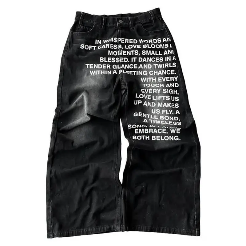European and American Retro Letter Printed Jeans Men's Cross-border New Harajuku Hip-hop Loose Wide-leg Jeans Street