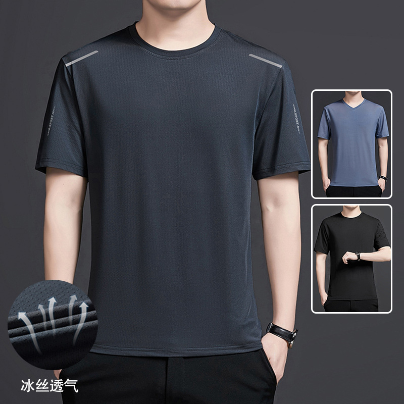 Ice Silk T-Shirt Men's Dad Wear Summer Thin 2025 New Father Breathable Sports Middle-Aged Ice-Feel Short-Sleeved Men