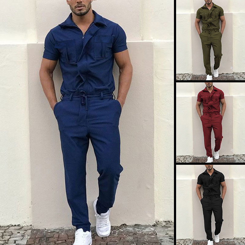 Cross-Border 2026 New Men's Casual Loose-Fitting Jumpsuit Amazon Belted Uniform Workwear Jumpsuit