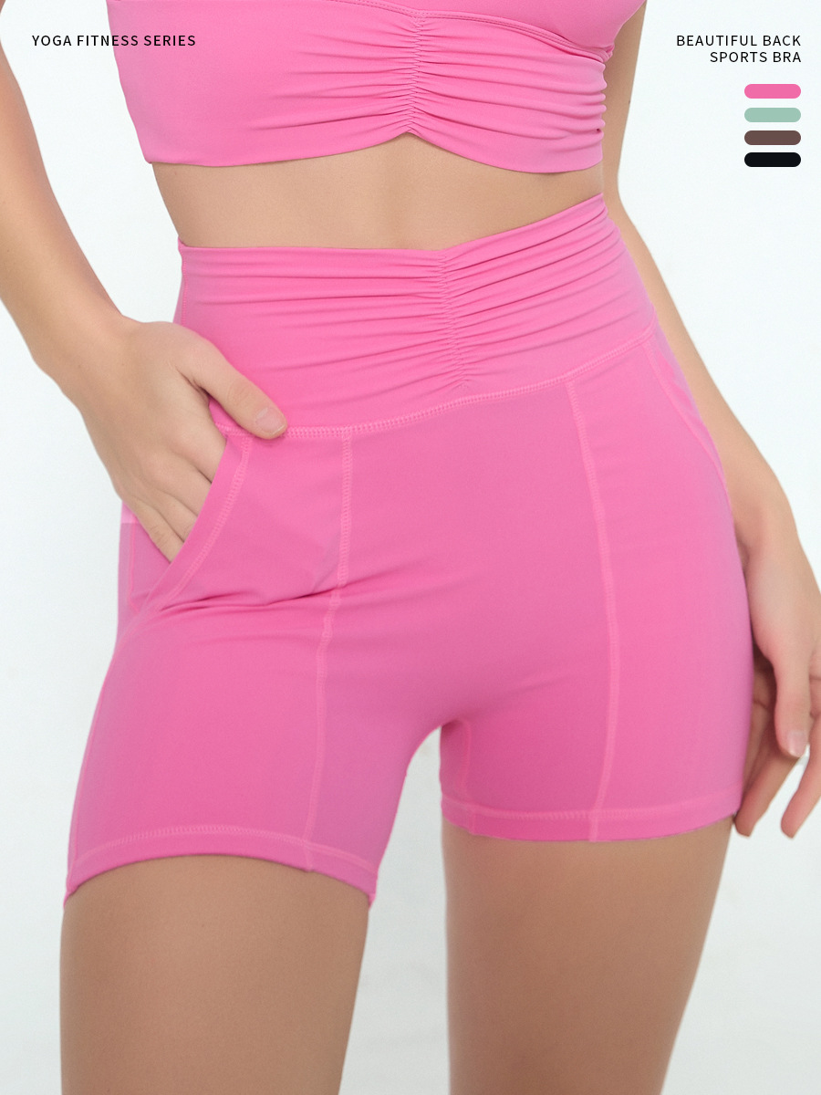 European and American Fitness Shorts Women's Summer Running Sports Training Three-point Pants Soft Waxy High Elastic Tight Yoga Pants Pleated Waist