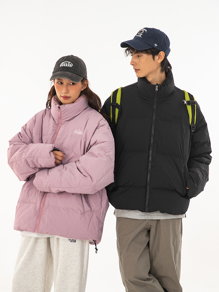 90 Velvet Short Stand Collar down Jacket Men's Winter Thickeneded Bread Outwear Polar Fleece Splicing Design Couple Outwear Q