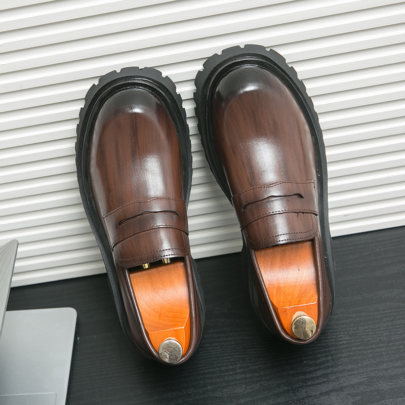 Cross-Border Spring Season Slip-On Thick-Soled Height-Increasing Leather Shoes, Fashionable Formal Business Casual Shoes, Large Size Men's Shoes, Versatile Loafers