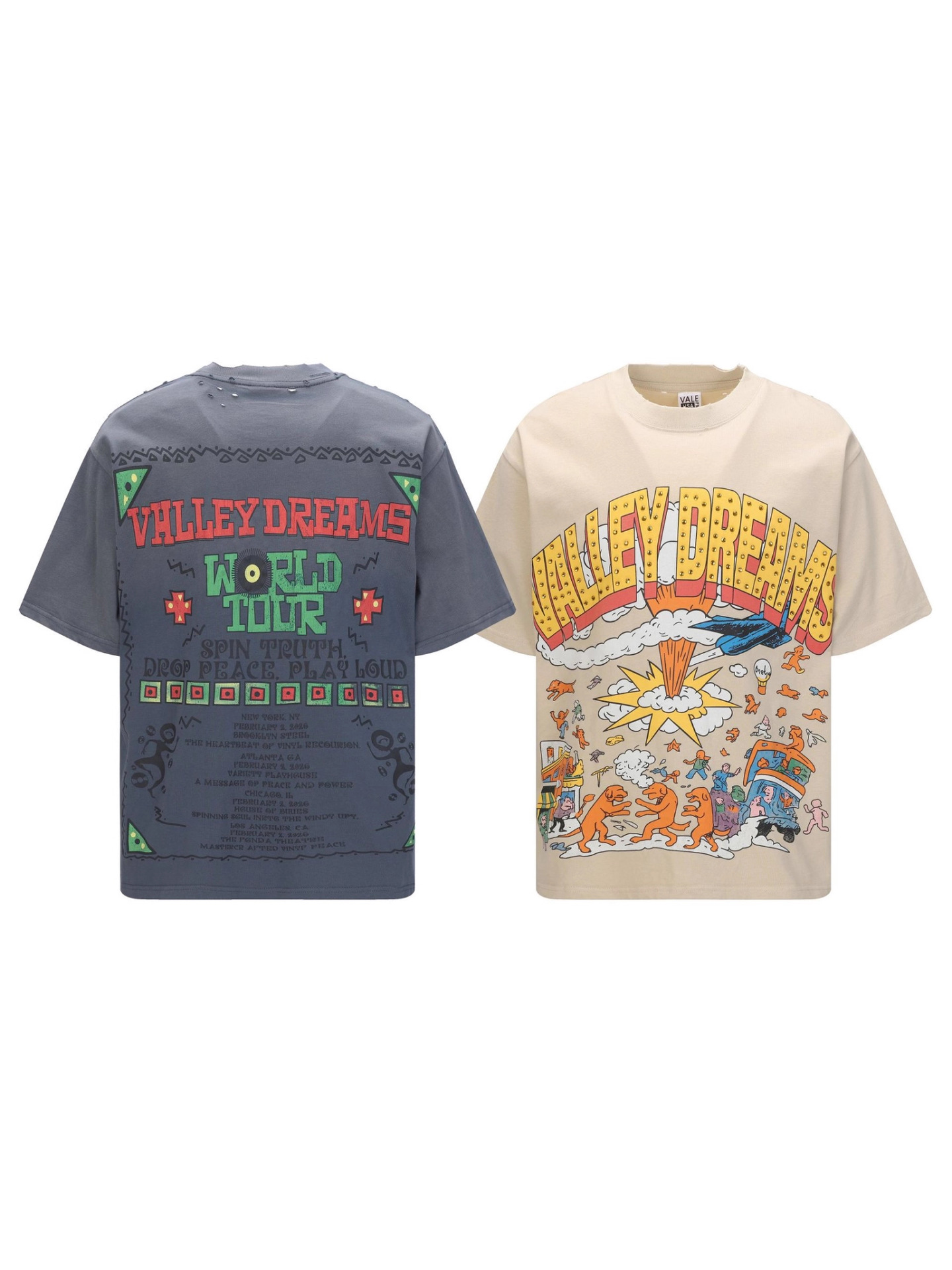 American Trendy Brand Valley Real Shot Ready-Made Washed and Distressed Street Hip-Hop Loose Short-Sleeved T-Shirt for Men and Women