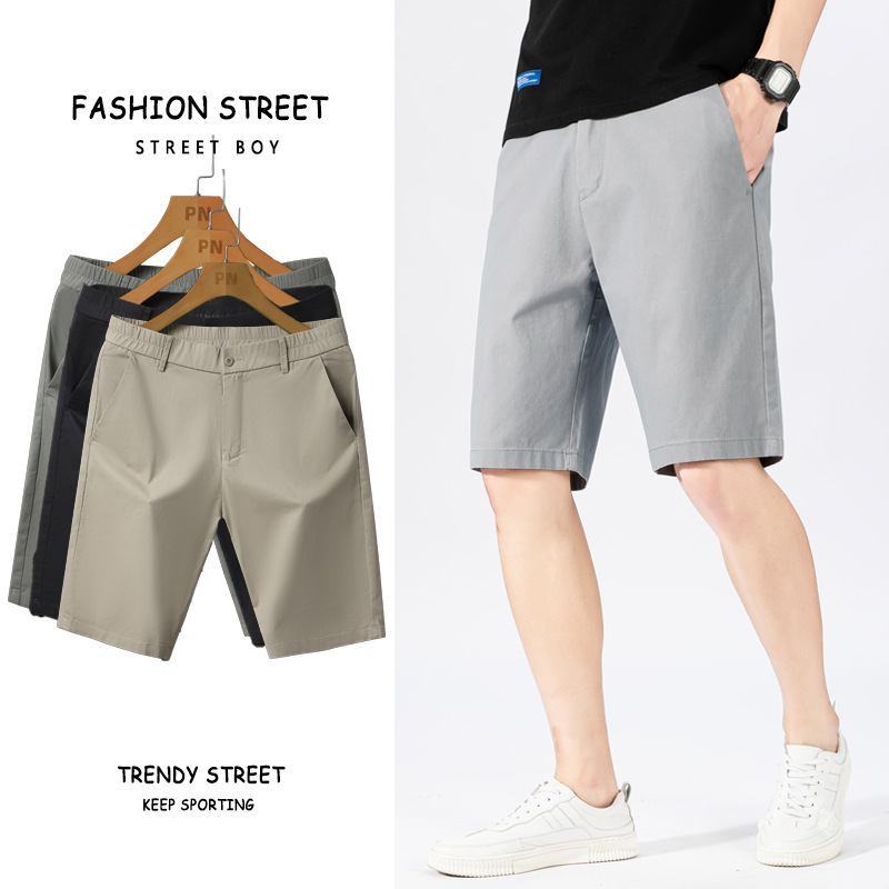 Washed Cotton Solid Color Casual Shorts 2026 New Summer Hong Kong Style Casual Shorts Men's Workwear Beach Shorts