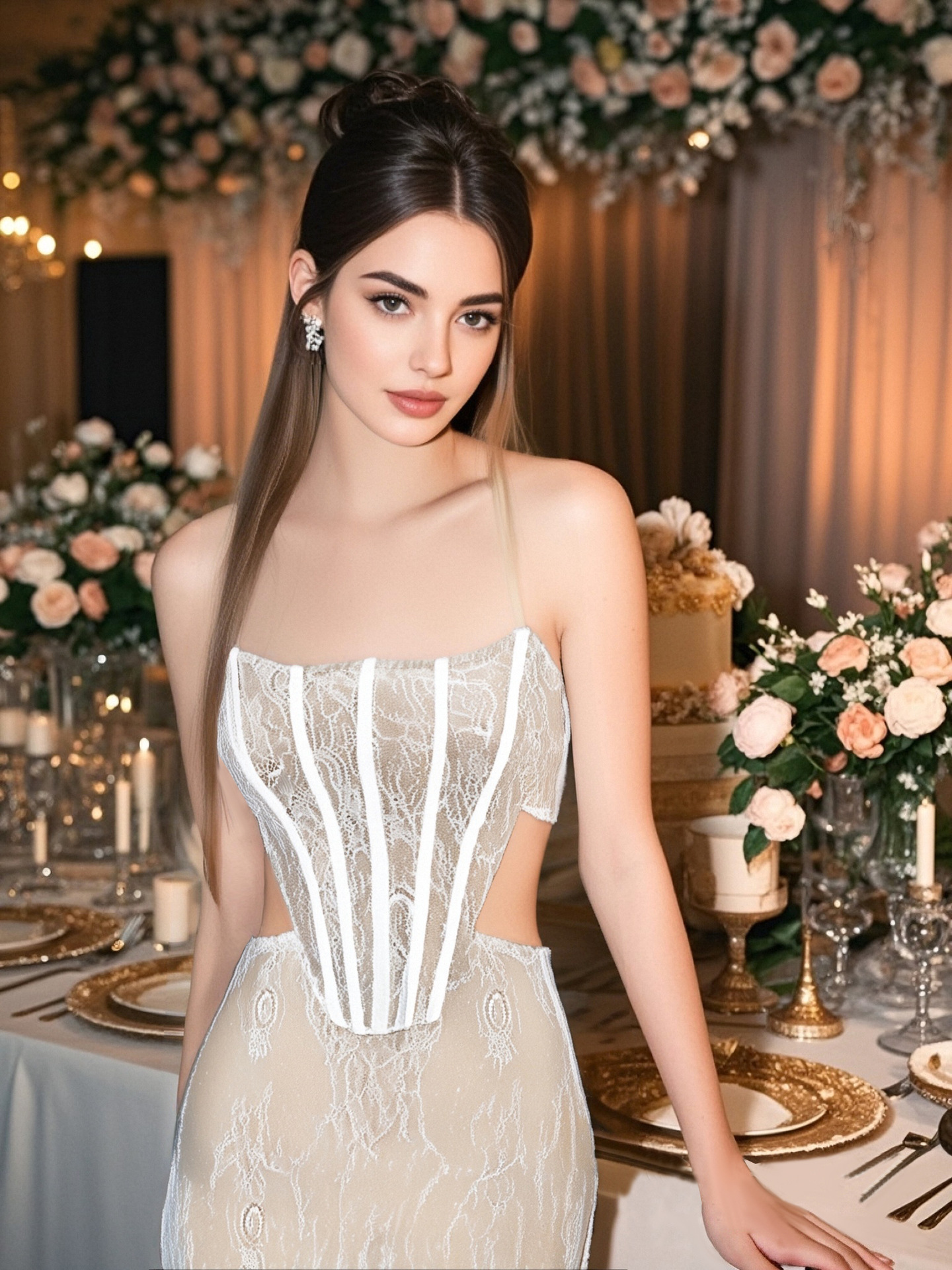 European and American bandage skirt new women's French lace dress high-end light luxury high-end dress women's party