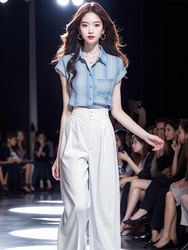 Fashion Wear suit Women 2025 Summer New Design Sense Loose Slim Short Sleeve Shirt Top Wide Leg Two-piece Set