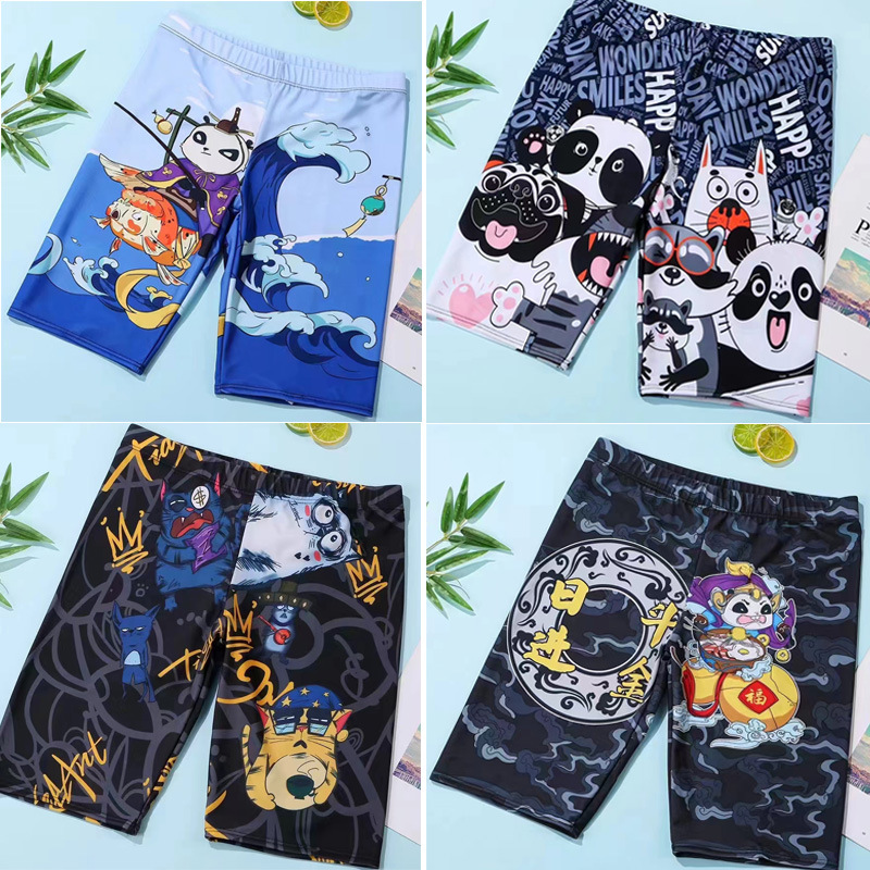 Men's Swimming Trunks Professional Swimming Trunks Long Five-point Anti-embarrassment Men's Swimwear National Fashion Personalized Beach Trunks Hot Springs