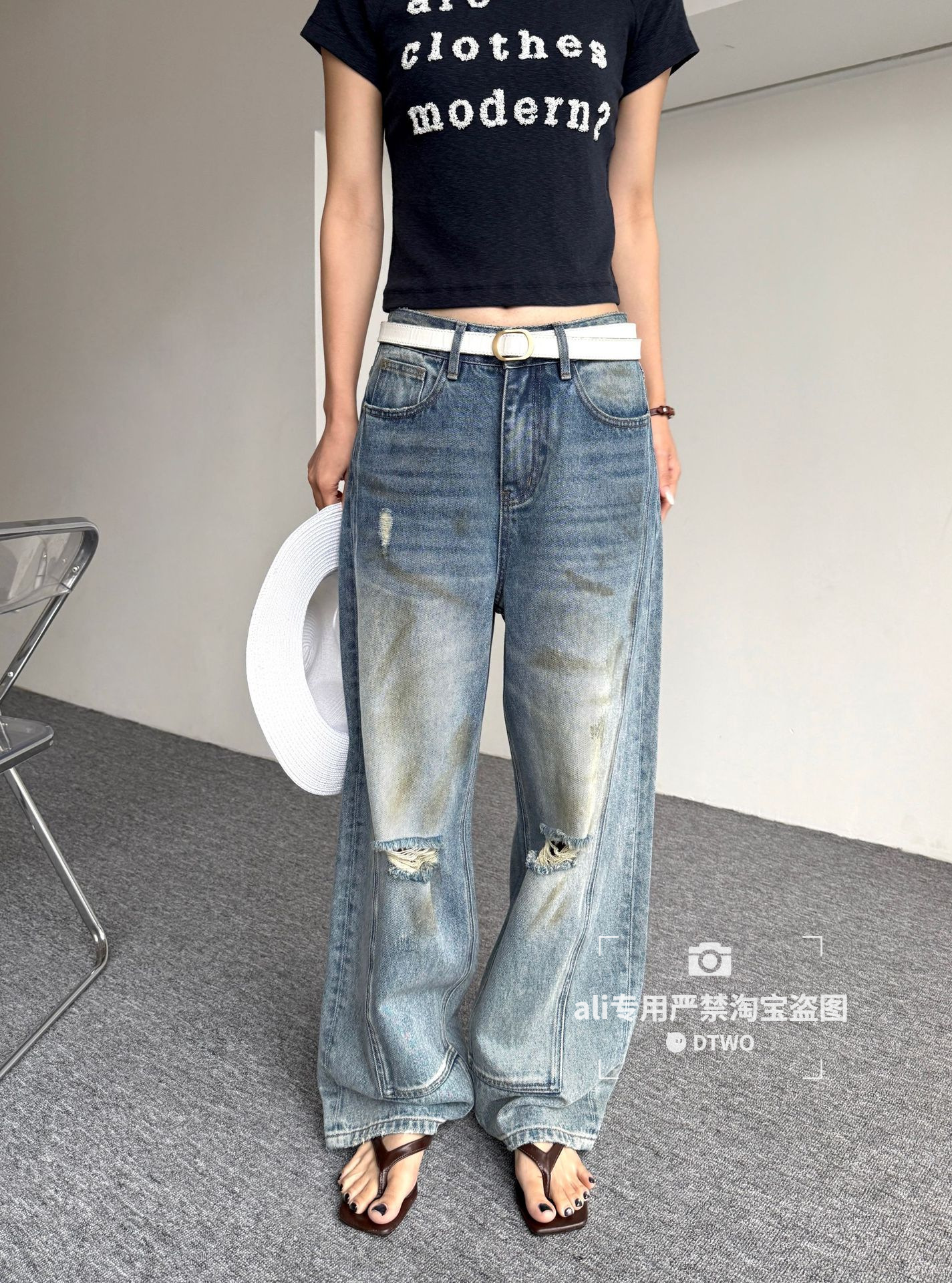 Dtwo Spring/Summer New Original Design Thirteen Lines Women's Clothing Wholesale American High Street Ripped Jeans 6105203