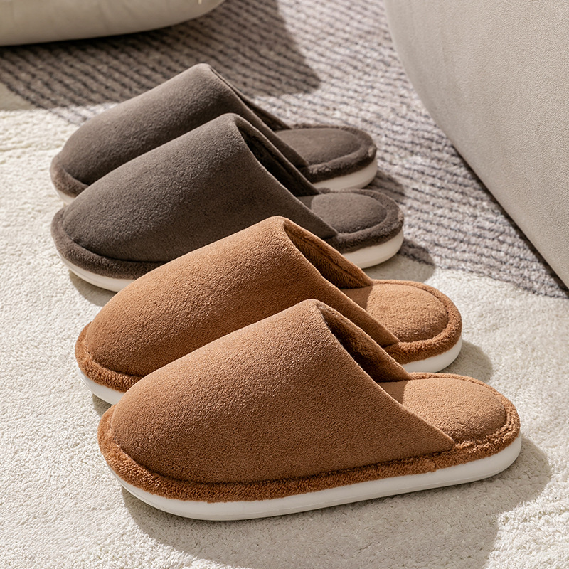 Men's plus size Cotton Slippers Home Autumn and Winter Indoor Household Wooden Floor Thickened fleece-lined Plush Slippers for Men in Winter