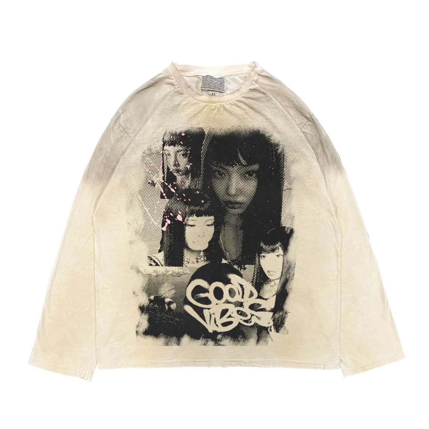 Artist's American-style Creative Destruction Spray-painted Heavy weight Stylish Dirty Wash American-style vintage Long sleeves T-shirt
