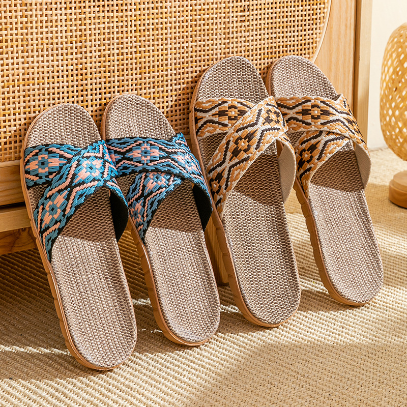 Linen Slippers Thick-soled Straw Men's and Women's Slippers Home Indoor Home Non-slip Non-smelly Feet Summer Wholesale