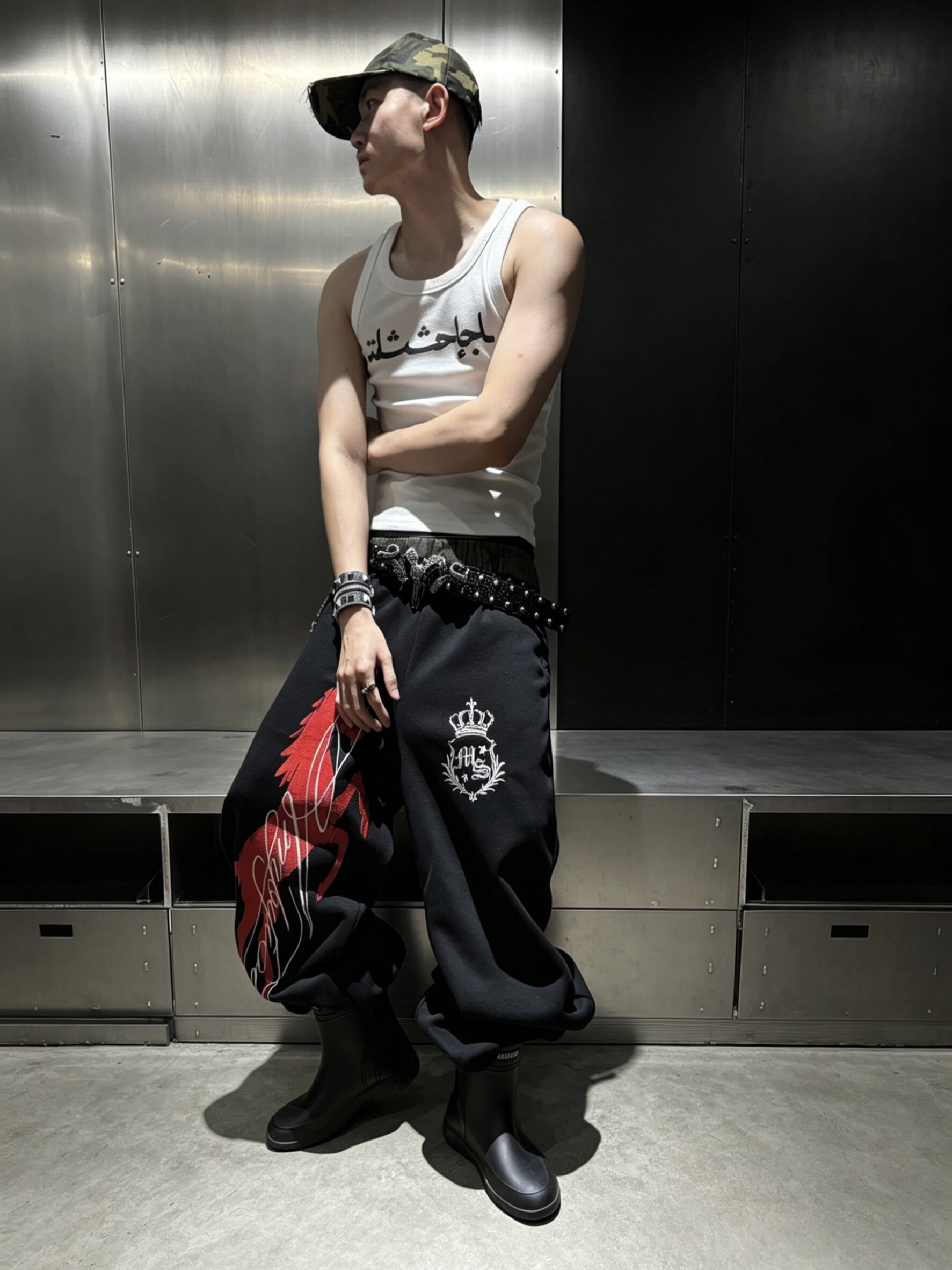 Detw "War Horse" Original Camouflage Color-Blocking High-Density Embroidery Oversized Baggy Street Retro Basic Sweatpants for Men and Women Foto QC de TAOBAO na Qualit.ly