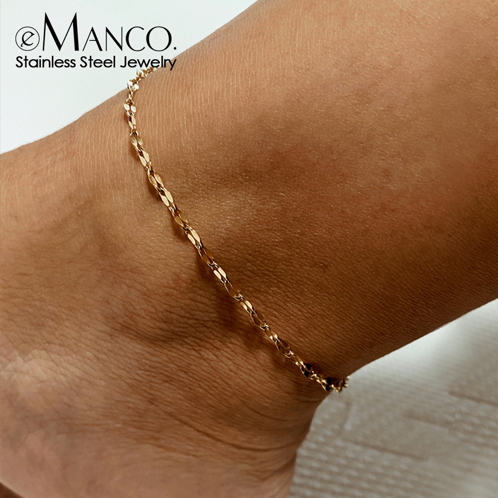 Emanco Women's Stainless Steel Anklet Lace Chain Anklet Simple Gold-Plated Anklet Foot Accessories Wholesale