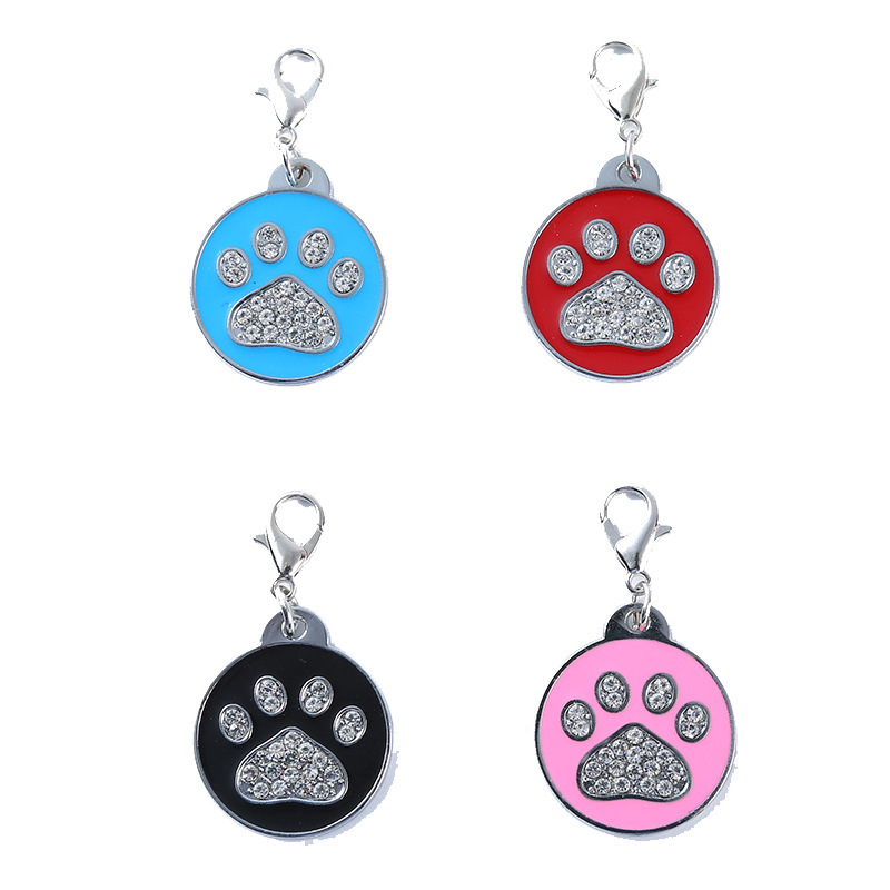 New arrival round foot palm bone pendant leash pendant accessories shiny rhinestone pet cat dog tag in stock