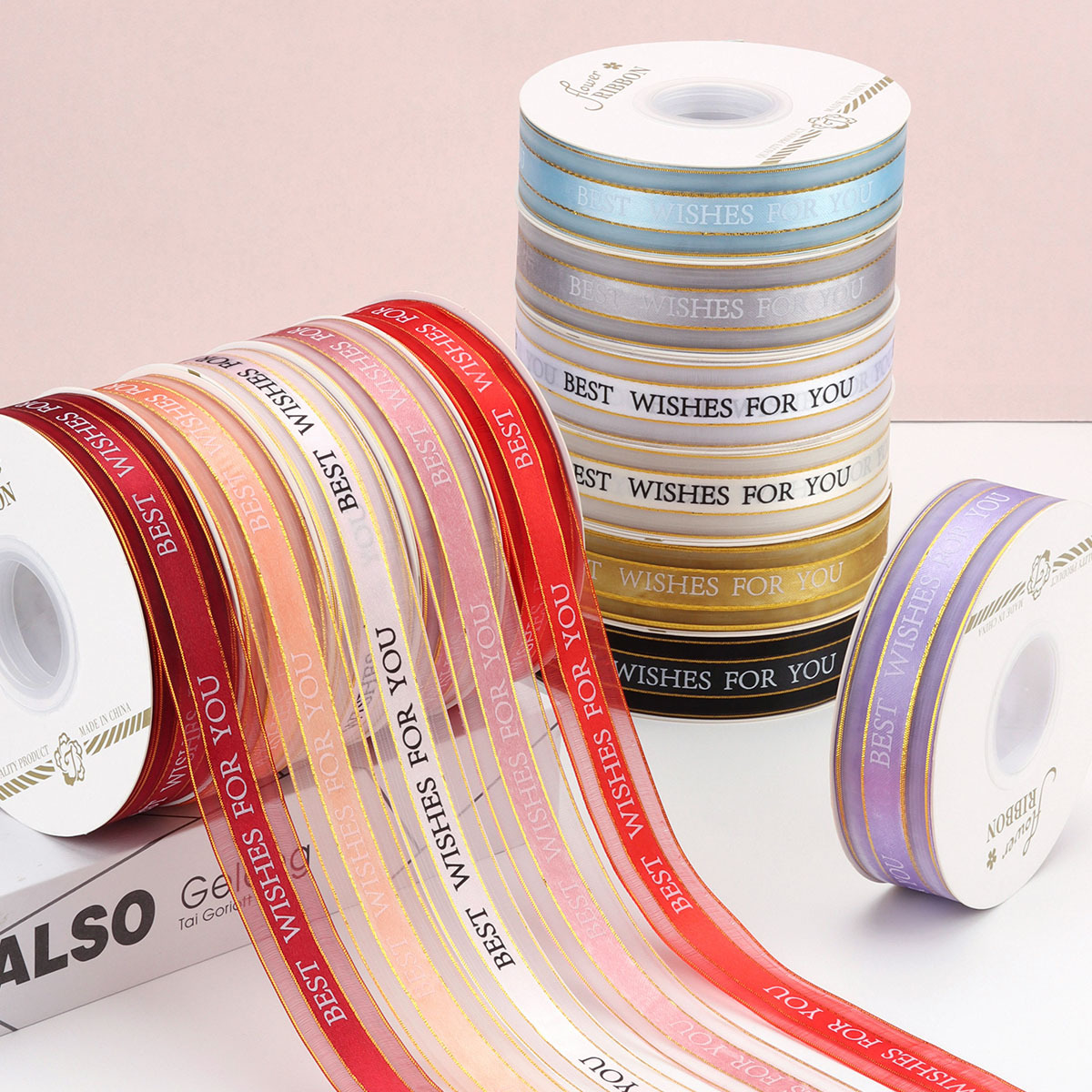 2.5cm Printed Phnom Penh Medium Satin Edge Yarn Flower Packaging Flower bouquet Ribbon Ribbon Ribbon Cake Flower Packaging Material