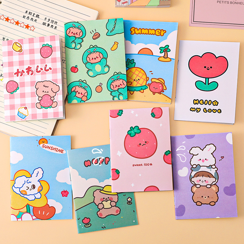 Fun cartoon notebook creative stationery 64k mini notepad student portable horizontal pocket book wholesale