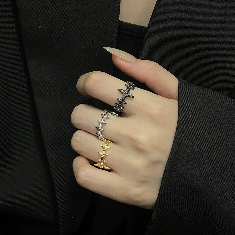 Black Star Ring Women's Niche Design Star Cross Finger Ring Fashion Light Luxury High-grade Fit Stacked Ring