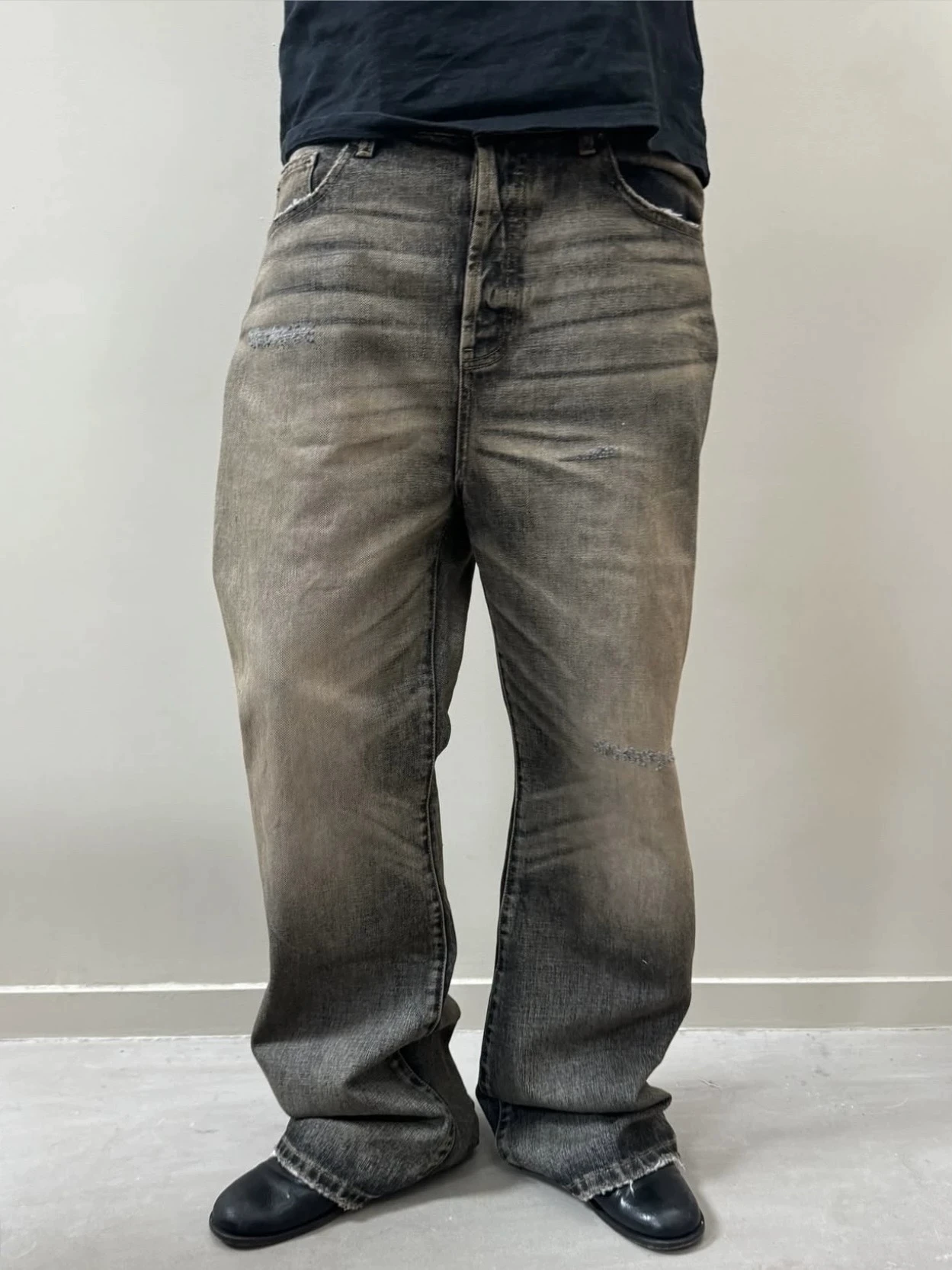 No Faith Studios New Sun-Faded Hand-Cut Distressed Flared Straight-Leg Selvedge Red-Edged Jeans