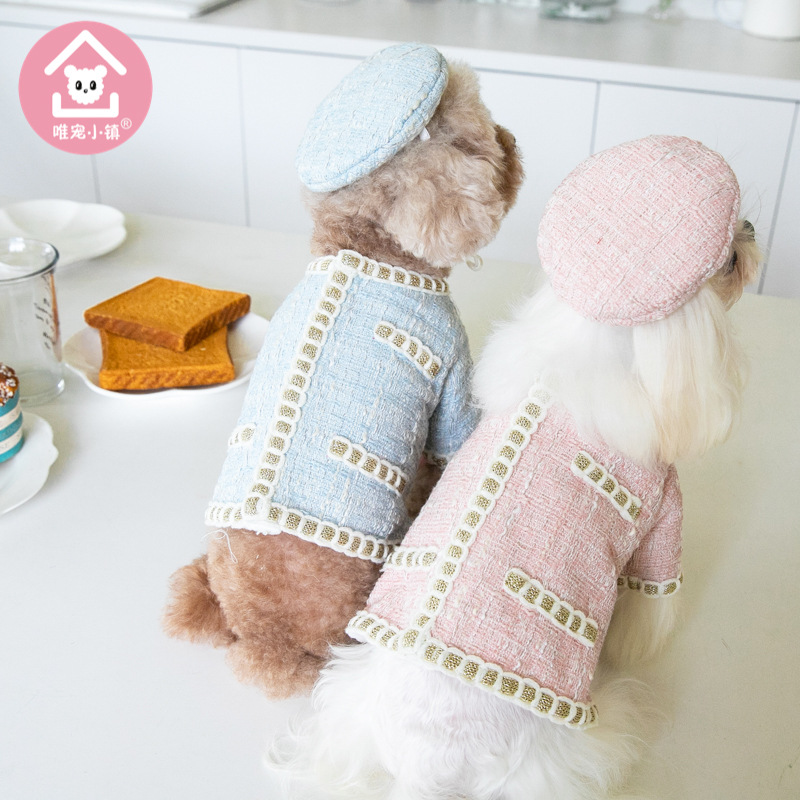 Only pet town autumn and winter new pet clothes small fragrance short jacket set with velvet coat cat dog Teddy