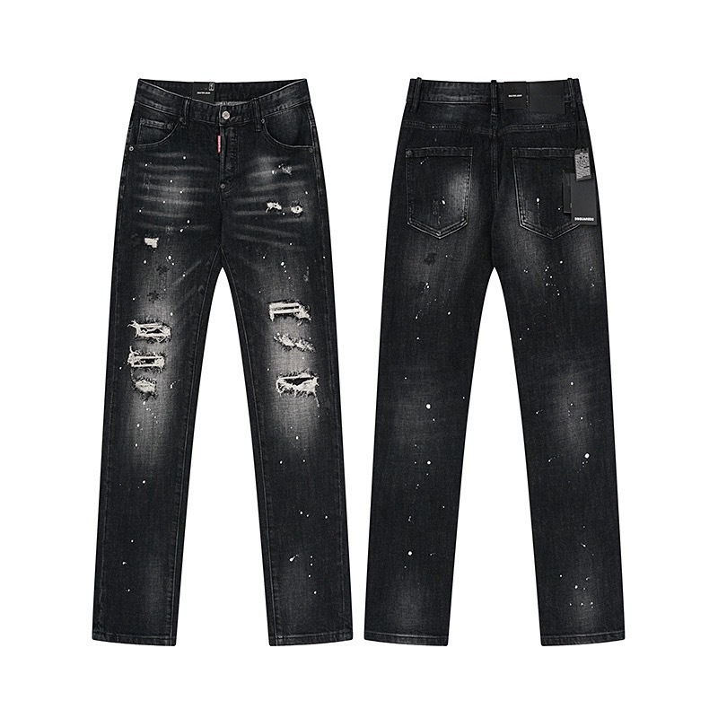Cross-Border Foreign Trade Dsquared2 Slim-Fit Skinny Jeans Trendy Brand European and American Style Washed Vintage Ripped Jeans