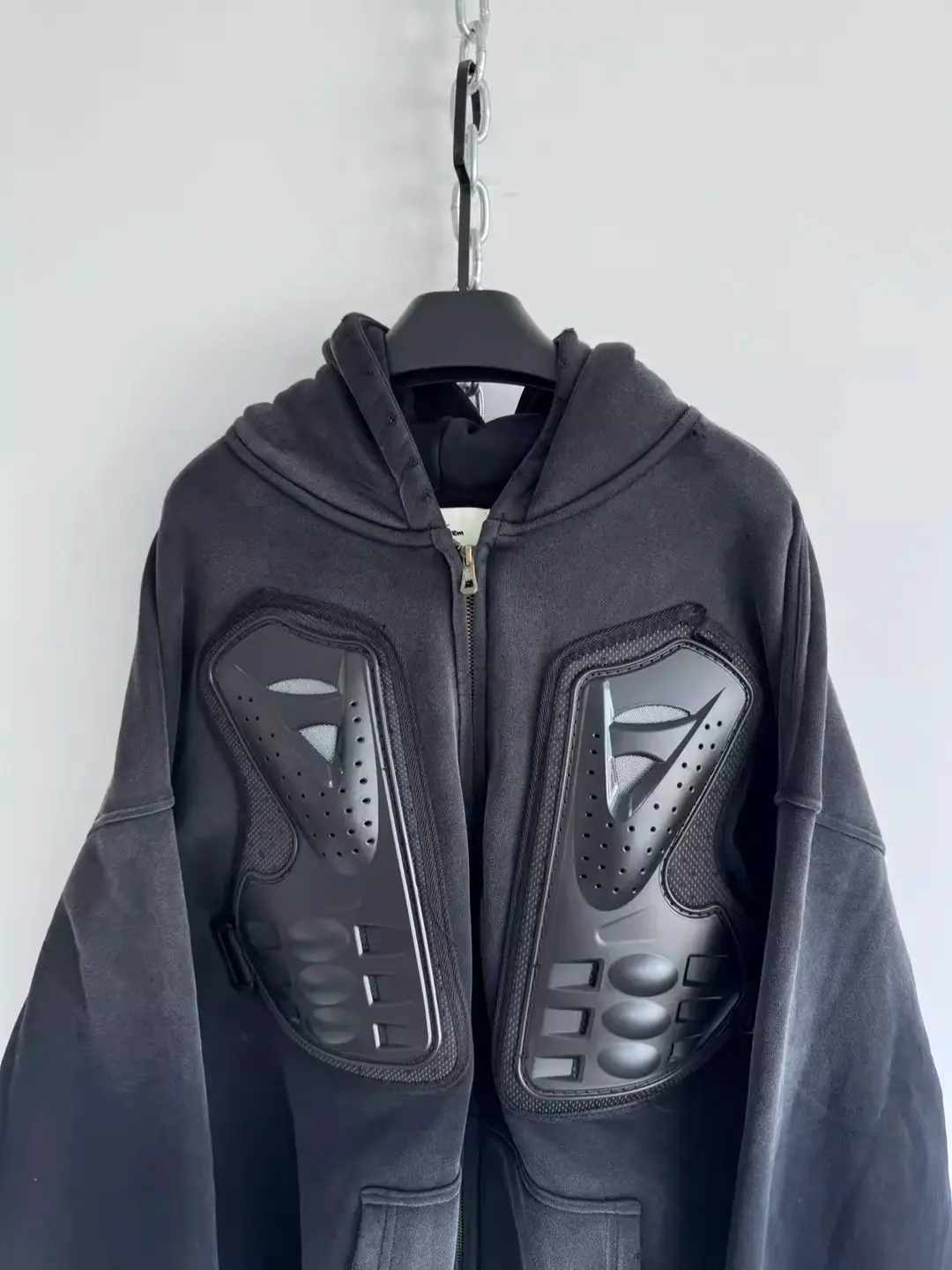 Hell System Official 380g Washed Distressed Fleece-lined Armor Punk Hoodie Sweatshirt