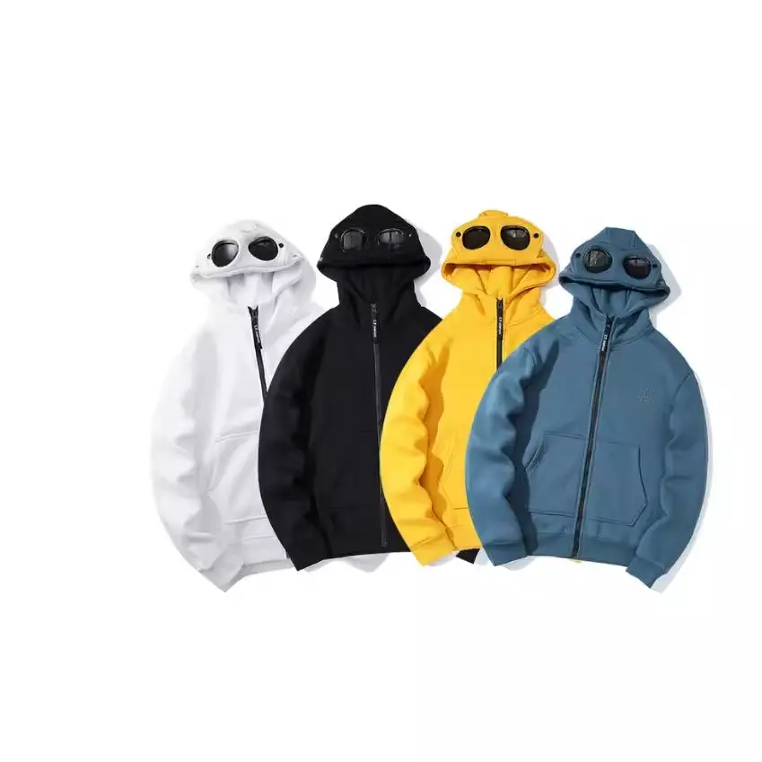 European and American Cross-Border Export Trendy Brand Round Spectacle Lenses Embroidered Cp Zipper Hoodie Sweatshirt Men and Women Couple Jacket