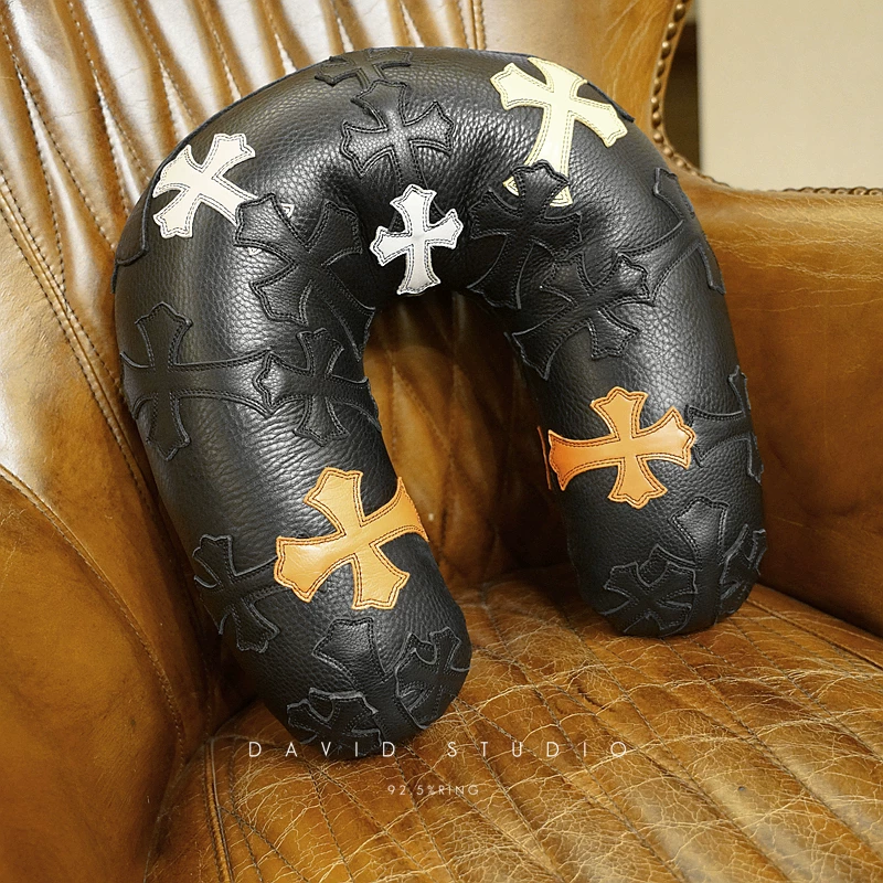 David Custom Laser-Engraved Cross Handmade Colorful Car Neck Pillow Double-Stitched Travel Pillow