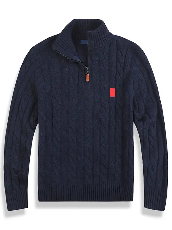 Paul's Stand-Up Collar Knit Sweater for Men, Half-High Collar, Zip-Up Pullover, Twisted Pattern Knitwear, Business Casual Base Shirt Jacket