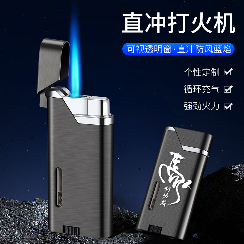 Wholesale Men's Inflatable Direct Injection Lighter Cigarette Cigarette Lighter Blue Flame Creative Mini Gift Double Fire