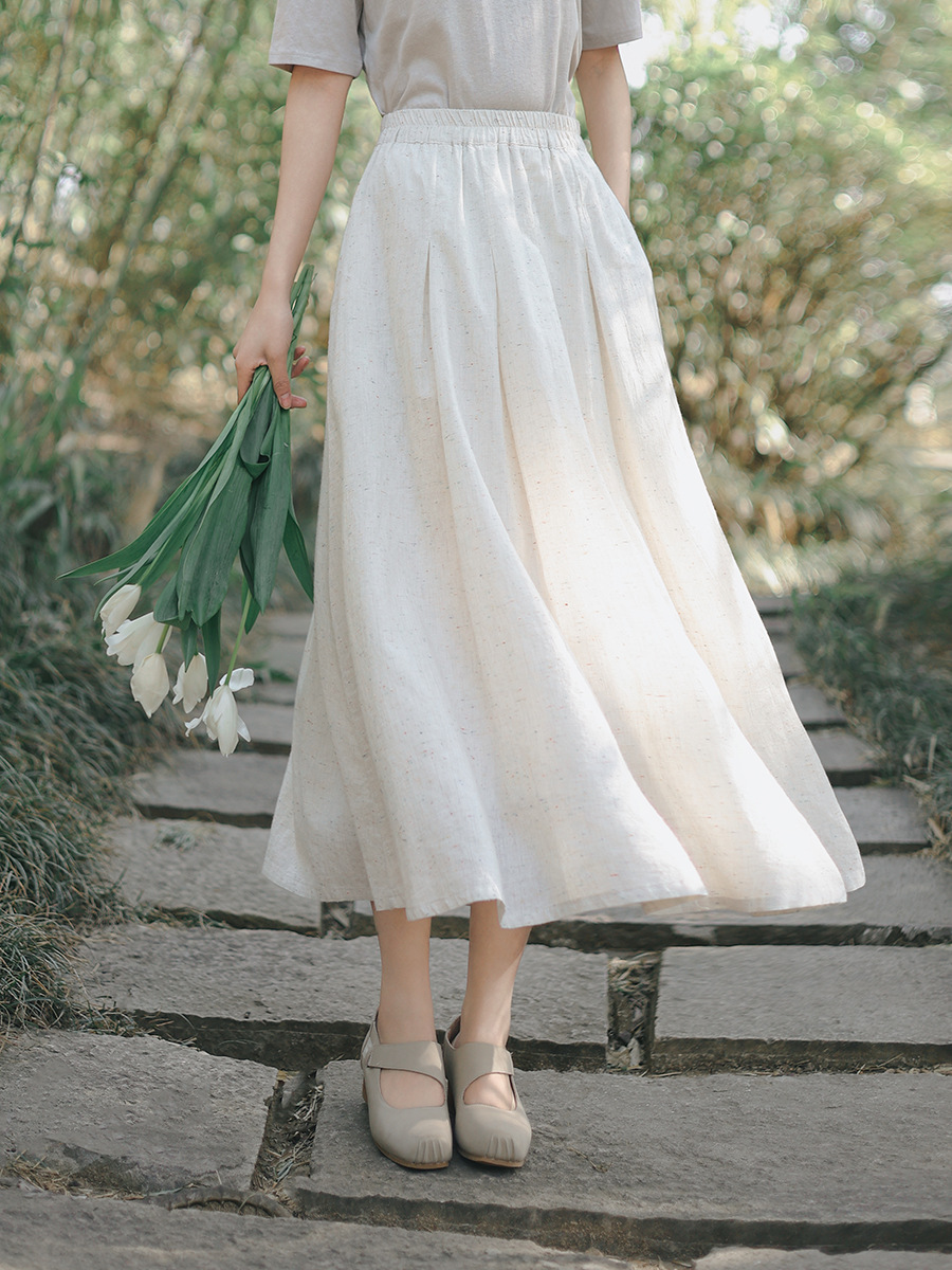 Literary women's 2025 summer new skirt long temperament pleated a skirt slim women's skirt a generation of hair