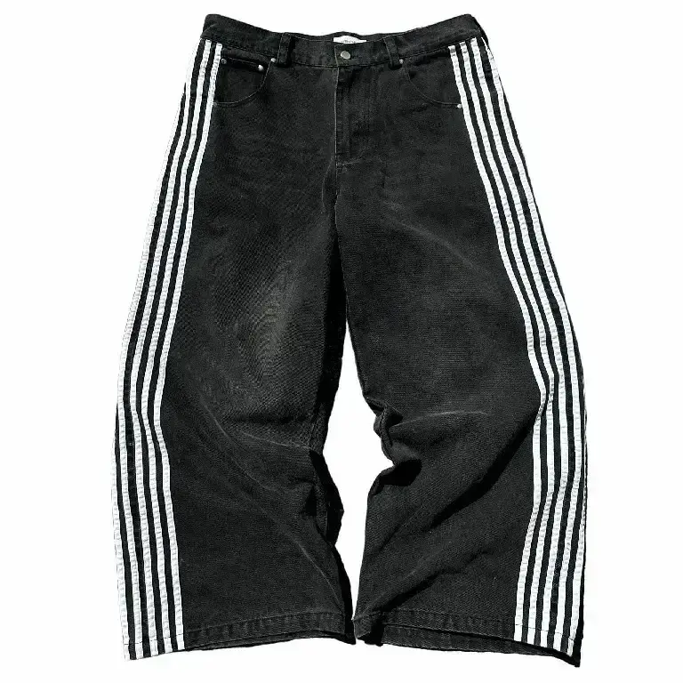 Cross border American style retro Harajuku personalized street jeans with striped design, straight leg wide leg pants, loose casual pants