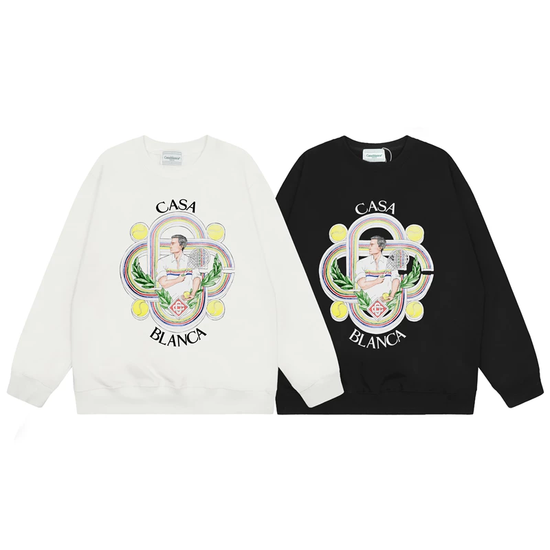 Casablanca New Tennis Club Print Trendy Unisex Loose Casual Trendy Crew Neck Sweatshirt