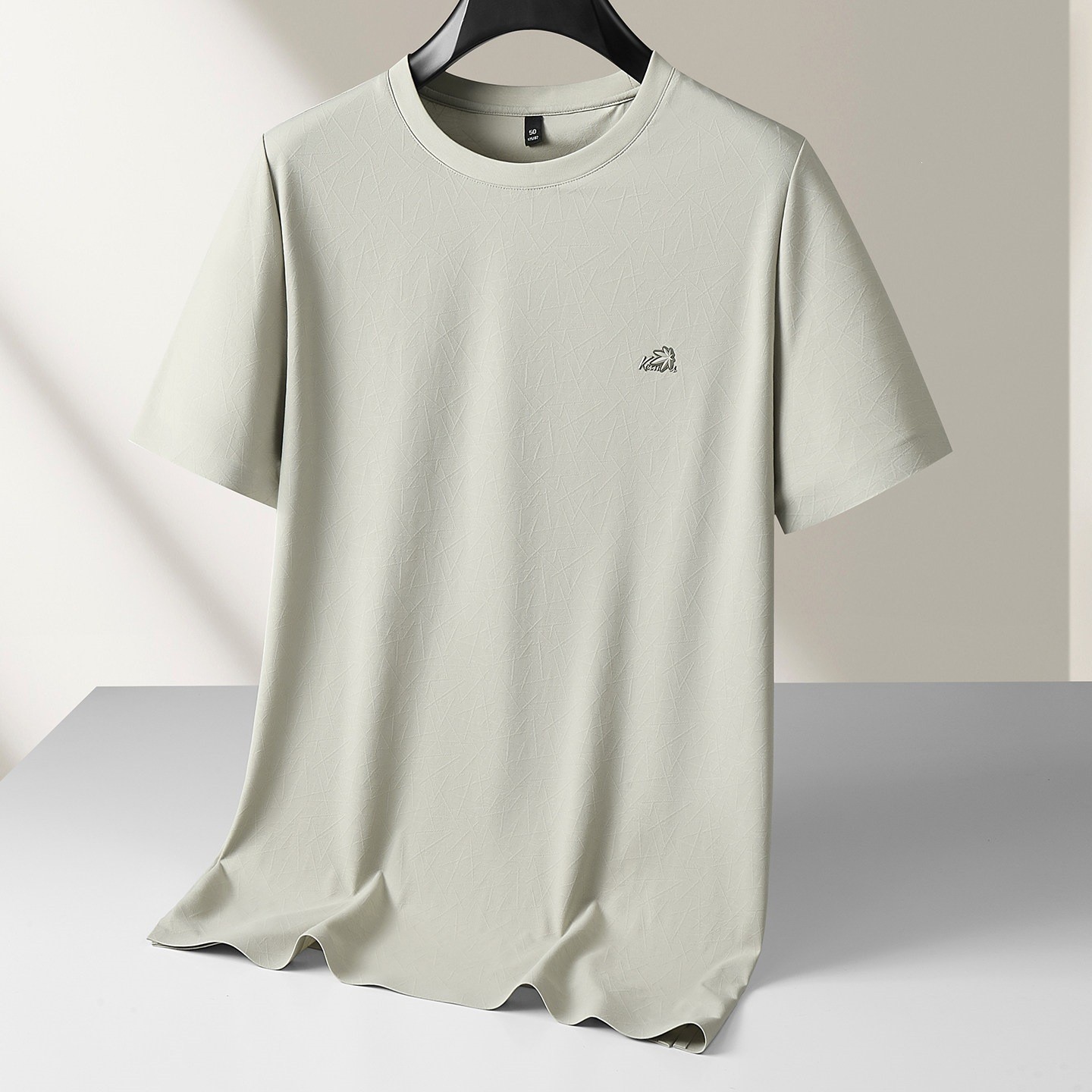 Fat Brother 2026 Ice Silk Seamless Short Sleeve T-Shirt for Men, Extra Large Size, Summer Round Neck Top, Fashionable Jacquard for Big Guys