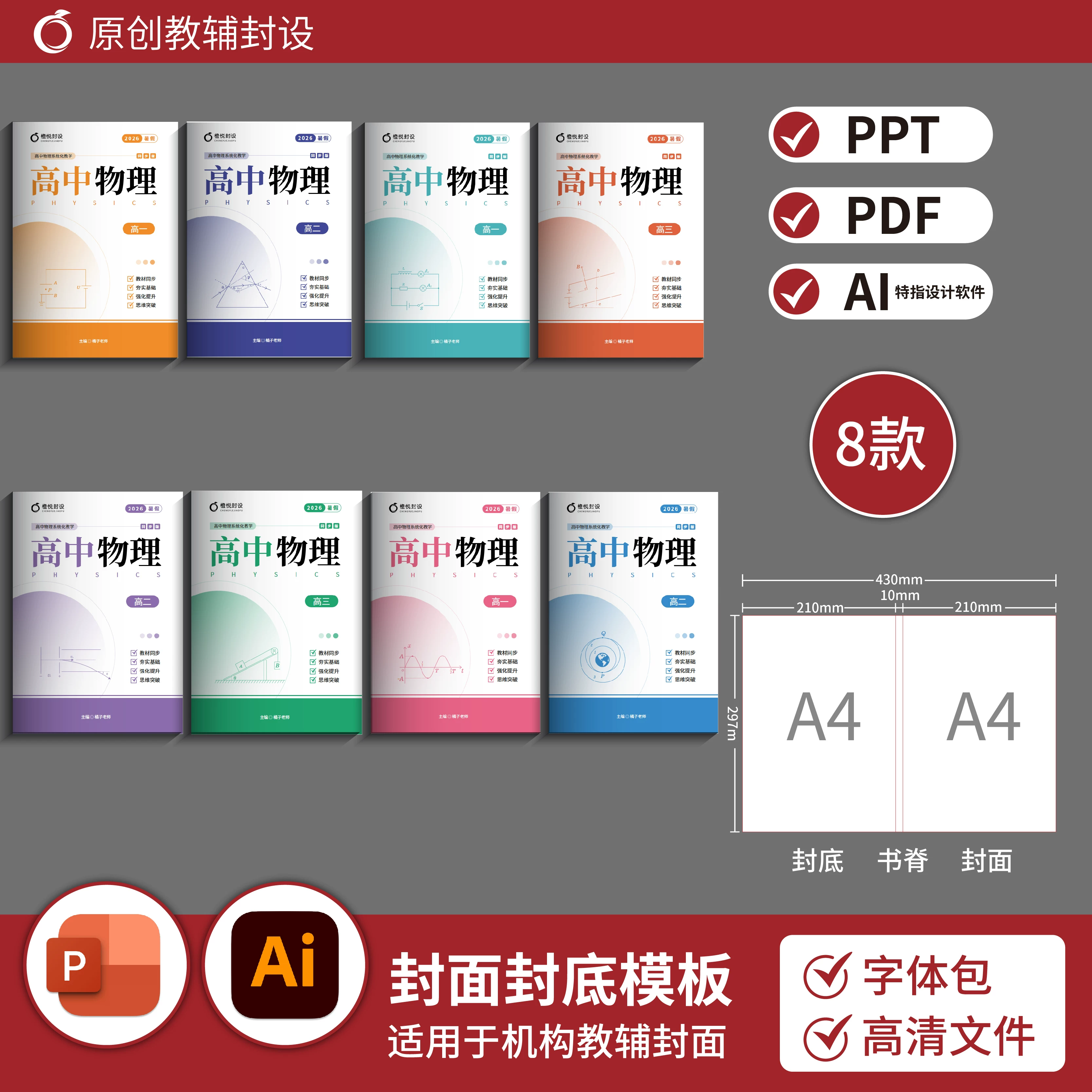 High School Physics Lecture Notes, Simple and Clean Cover Design (8 Types of Covers + Back Covers) Ppt+Ai File B188