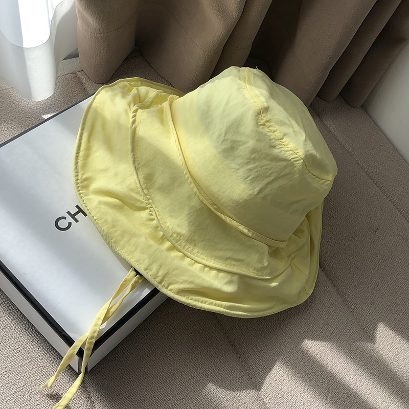 Korean Quick-drying Fisherman Hat Women's Sunscreen Sunshade Hat Japanese-style Large Brim Strap Summer Outdoor Foldable Basin Hat