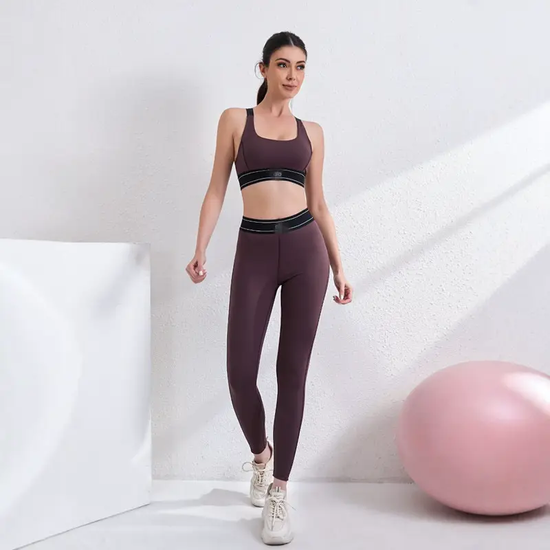 Pilates Yoga Pants Running Sports Fitness Pants Set Women's Y Tank Top with Pads Shock Absorbing Bra Two Piece Set