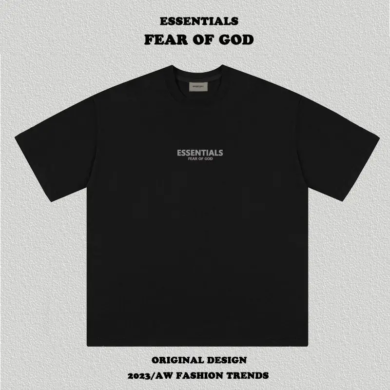 Fog American Street Multi line Essential Slogan Reflective Letter Printing Short Sleeve High Street Loose Trendy Brand T-shirt