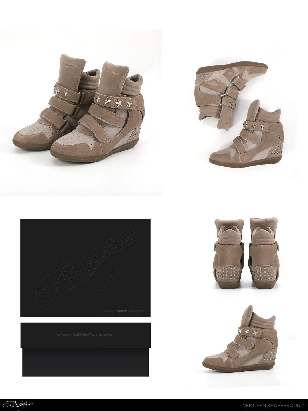 Noemosen(Noe) N02 Patent Leather Vintage Studded Original Casual Thick-Soled Height-Increasing Wedge Sneakers