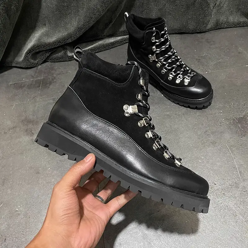 2025 New Outdoor Work Shoes for Men, British Style Hiking and Mountaineering Shoes, High-Top Derby Shoes, Thick-Soled Height-Increasing Martin Boots, Trendy
