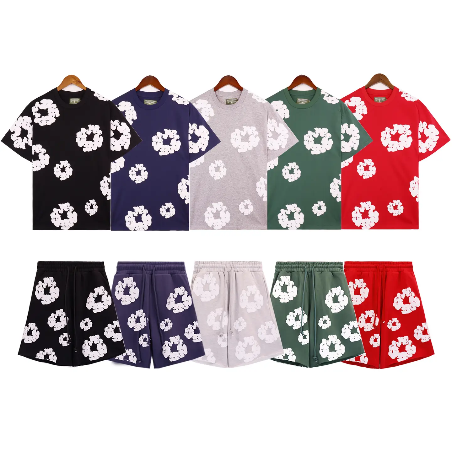 Real Shot of Casual T-Shirt Men's Short-Sleeved Pure Cotton Shorts Set