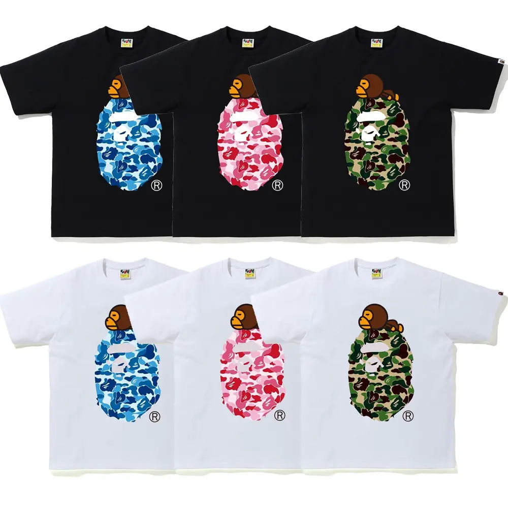 Japanese Fashion Brand Bape Short Sleeve Monkey Camouflage Ape Head Print Summer T-Shirt Couple Casual Half Sleeve Short T