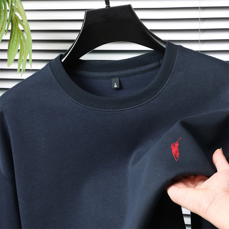 Middle-Aged and Young Men's Cotton Long-Sleeved T-Shirt 2025 Spring and Autumn New Style Loose Round Neck Small Horse Embroidery Men's Sweatshirt