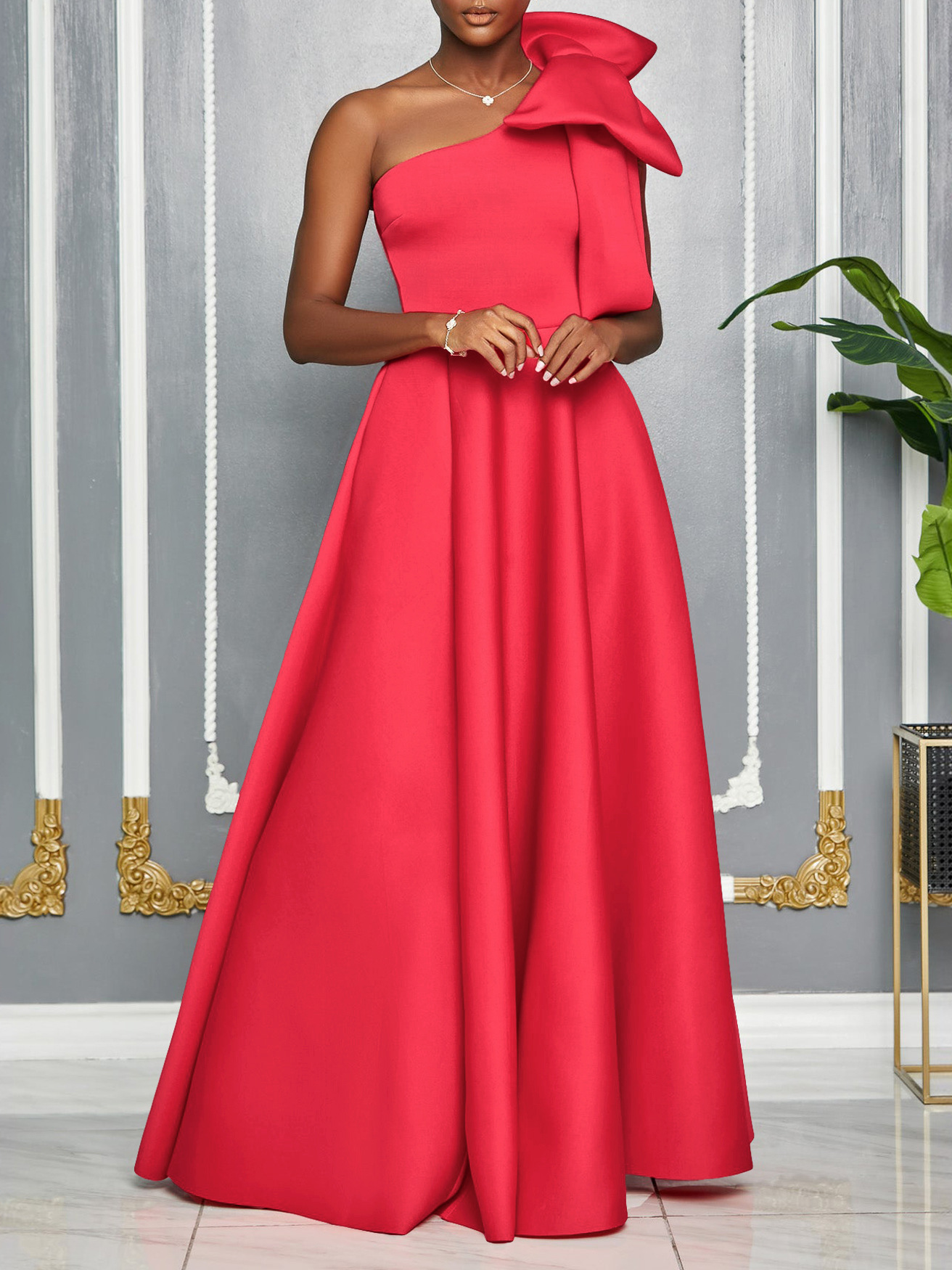 D3322 European and American Women's Cross-border Amazon New Swing Shoulder Big Bow Sexy Long Dress African dress