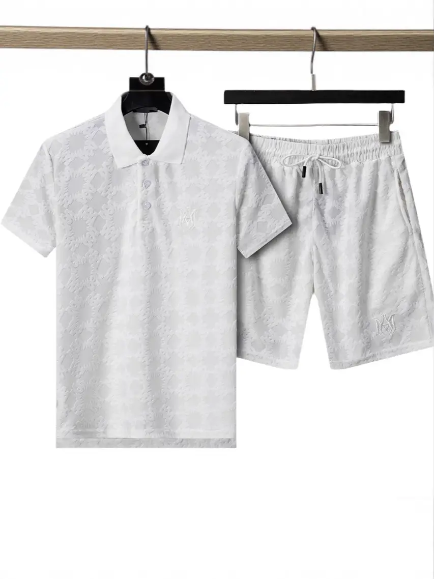 Men's Suit Spring and Summer New Men's Casual Short-Sleeved Pants Suit Knitted Jacquard Letter Fashion Handsome Suit